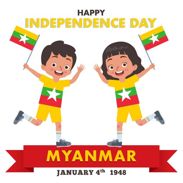 a pair of boy and girl are celebrating myanmar independence day