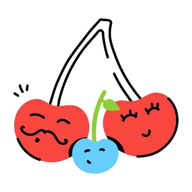 Pair of cherries doodle vector