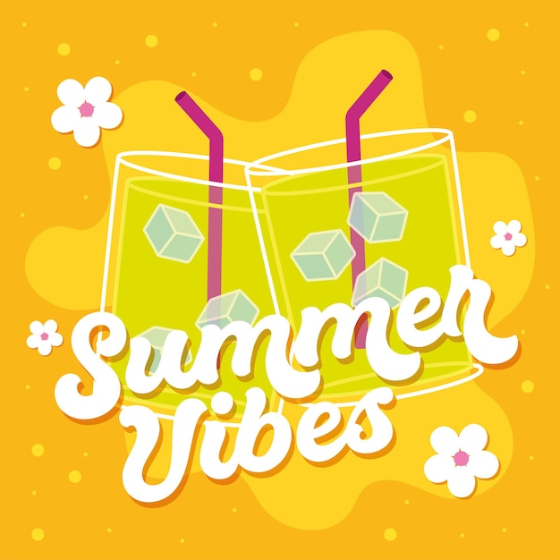 Pair of cold cocktails summer vibes poster vector illustration