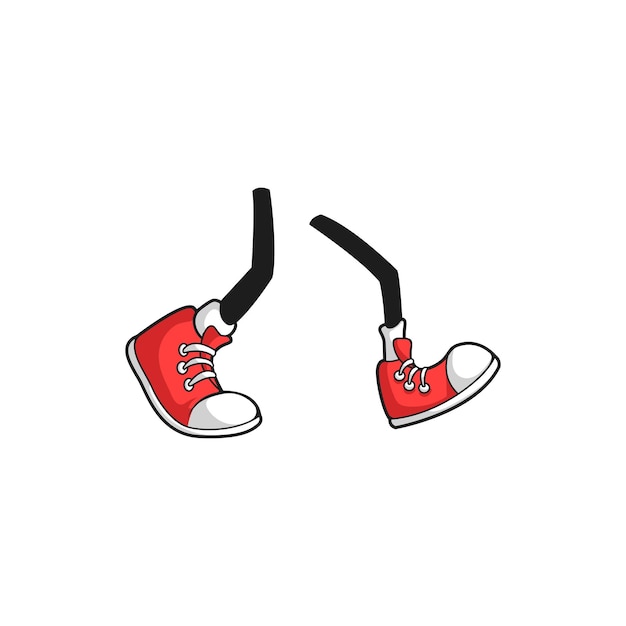 Pair of comic foots in red shoes isolated leg limb