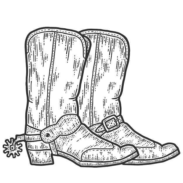 Vector a pair of cowboy boots sketch scratch board imitation black and white hand drawn image