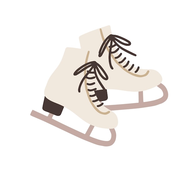 Pair of female ice skates. Hockey shoes with tied shoelaces. Winter sport icon. Colored flat vector illustration isolated on white background.