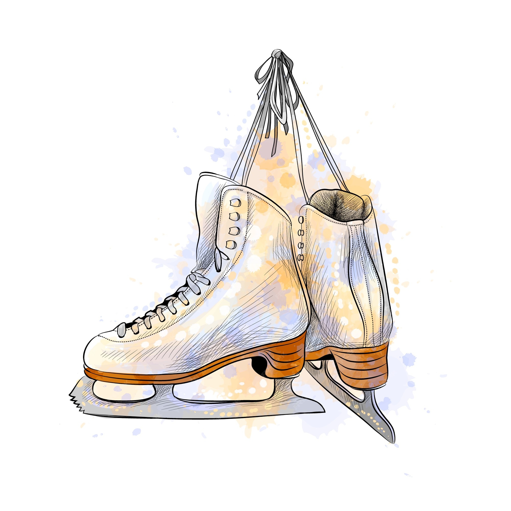 Premium Vector | Pair of figure ice skates from a splash of watercolor,  hand drawn sketch. illustration of paints