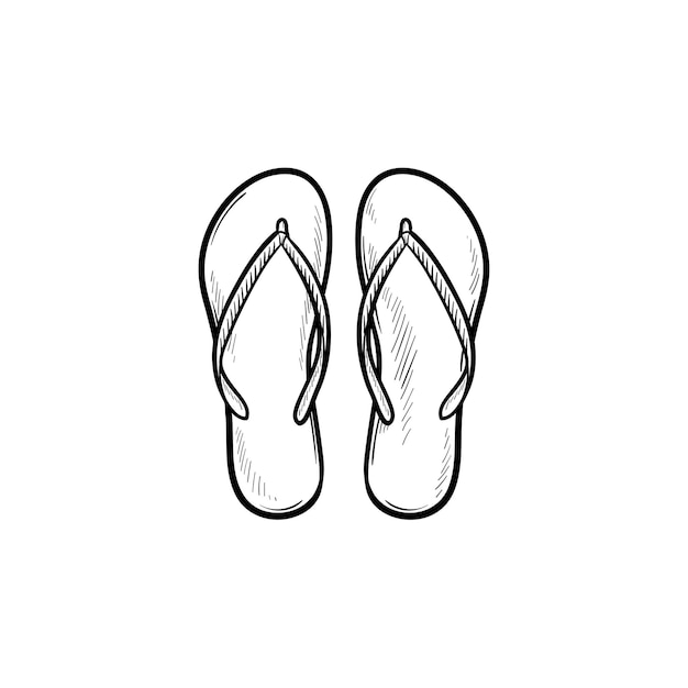 Vector pair of flip flop slippers hand drawn outline doodle icon. summer vacation, sandals, holidays, shoe concept