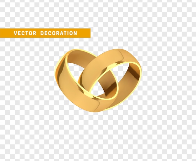 Pair of gold wedding engagement rings. Realistic design. vector illustration