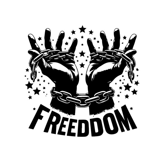 Vector a pair of hands chained to a chain with the text words freedom a pair of hand in handcuff vector