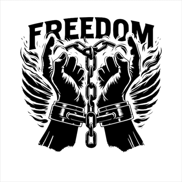 Vector a pair of hands chained to a chain with the text words freedom silhouette vector