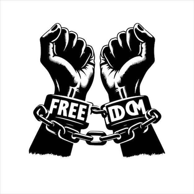 Vector a pair of hands chained to a chain with the text words freedom silhouette vector