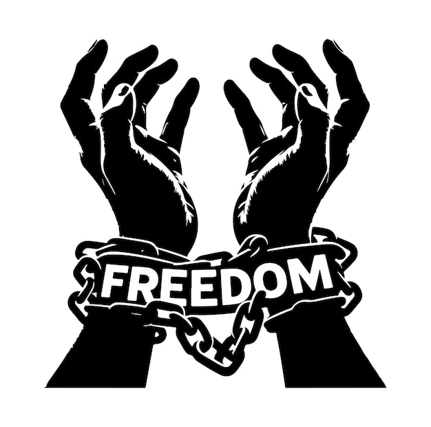 Vector a pair of hands chained to a chain with the text words freedom vector