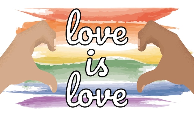 Un paio di mani che fanno un simbolo del cuore l'amore è amore concetto lgbt illustrazione vettoriale