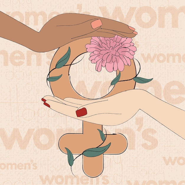 Pair of hands holding a female gender symbol Happy women day Vector