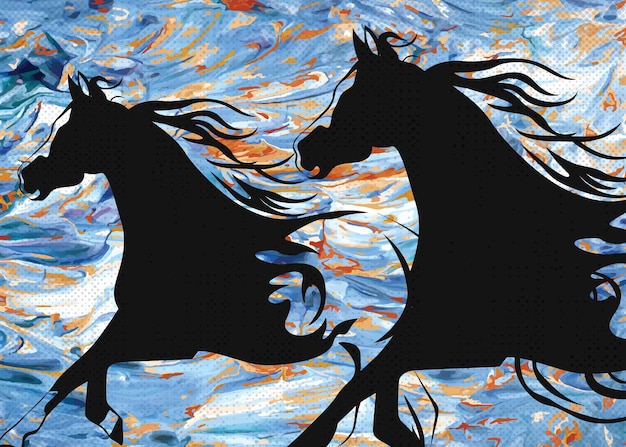 Vector pair of horse painting