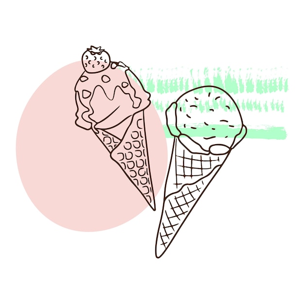 Pair of ice cream sweet cream frozen juice doodle style