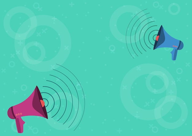 Coppia di megafoni disegno producendo onde sonore facendo nuovo annuncio. bullhorns disegno facendo modulazione di frequenza che promuovono annunci pubblicitari tardivi.