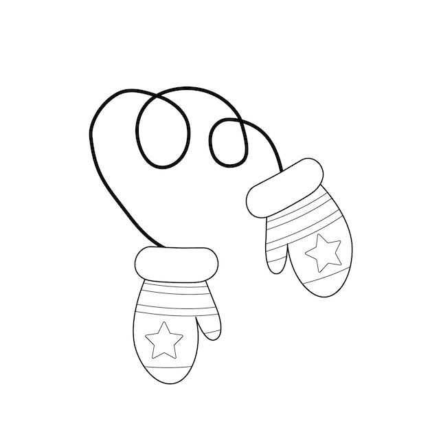 Pair of mittens with stars coloring page Black and white mittens Vector