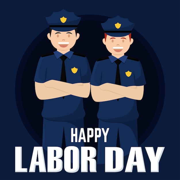 Pair of police officers characters labor day vector illustration