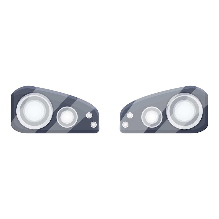 Vector pair of realistic modern car headlights shining brightly