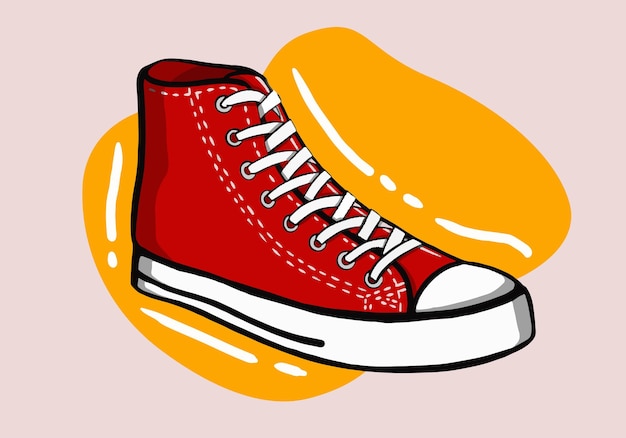 Paio di scarpe di gomma rosse. abbigliamento da strada per adolescenti. sneaker con vista laterale. scarpa di tela