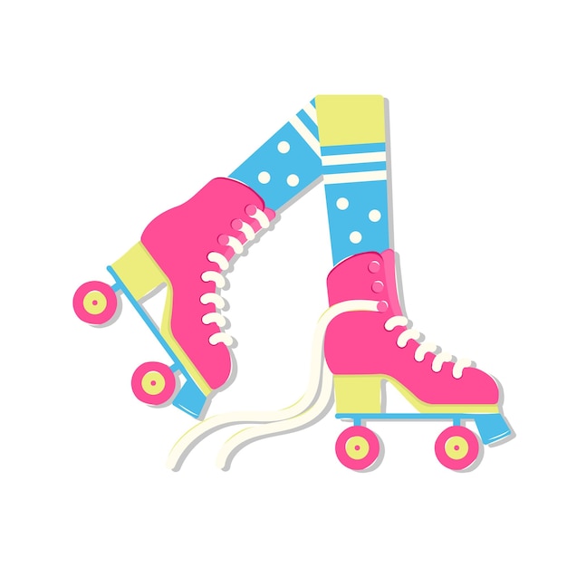 Pair of Roller Skates for Skating Vector Illustration in Retro Groove Style