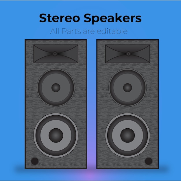 Vector a pair of stereo speakers are shown with a blue background.