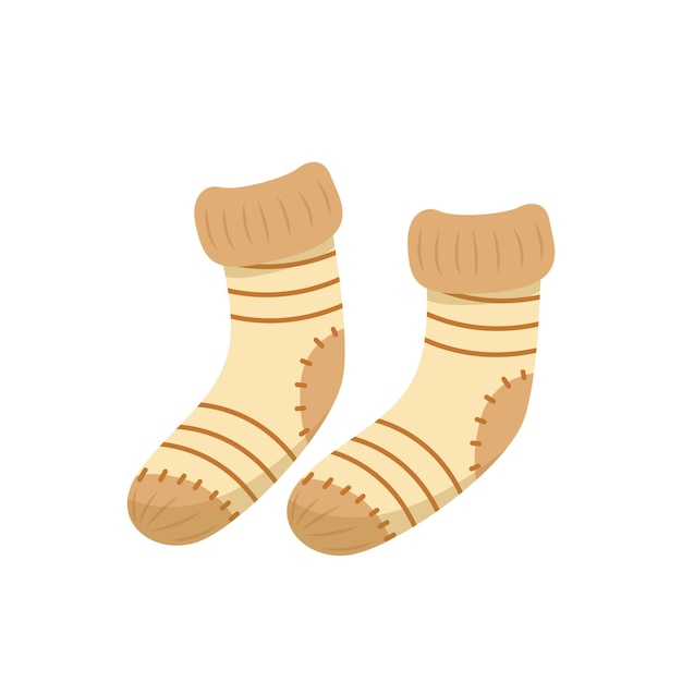 Pair of warm socks Cozy brown socks Flat cartoon vector