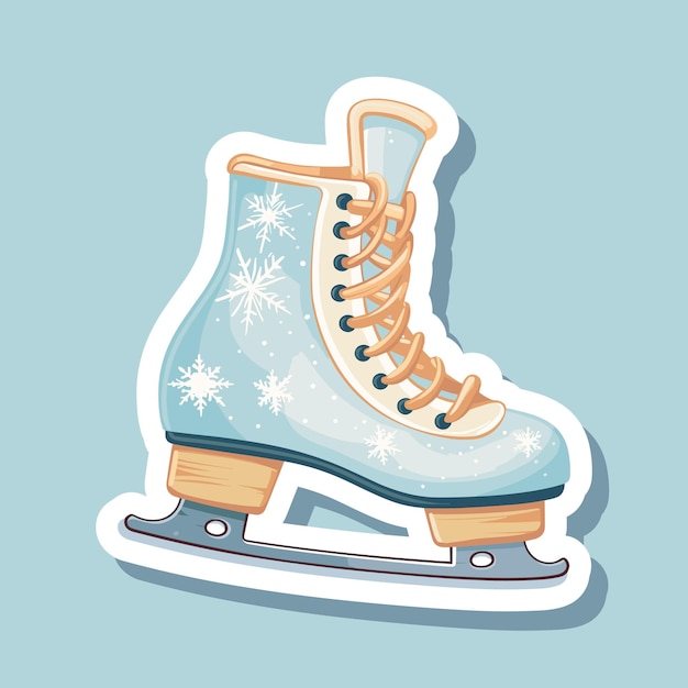 흰색 아이스 스케이트 쌍 눈송이가 있는 피겨 스케이트 여자 아이스 스케이트 얼음 표면의 질감