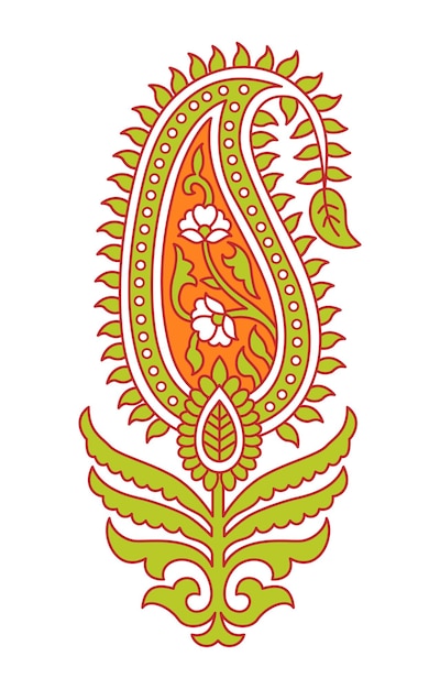 Paisley decorative element with flowers and leaves Indian traditional floral pattern