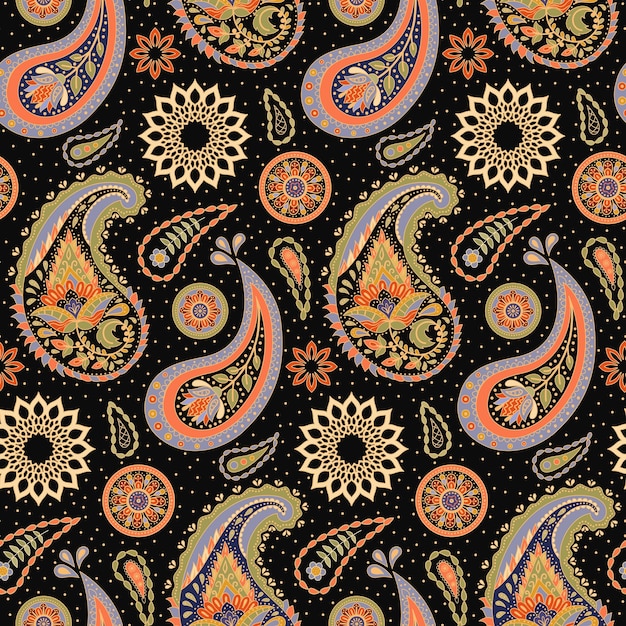 Premium Vector | Paisley ethnic floral hand drawn seamless pattern