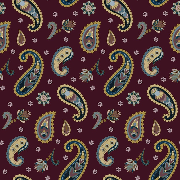 페이즐리 민족 꽃 손 그려진된 원활한 패턴