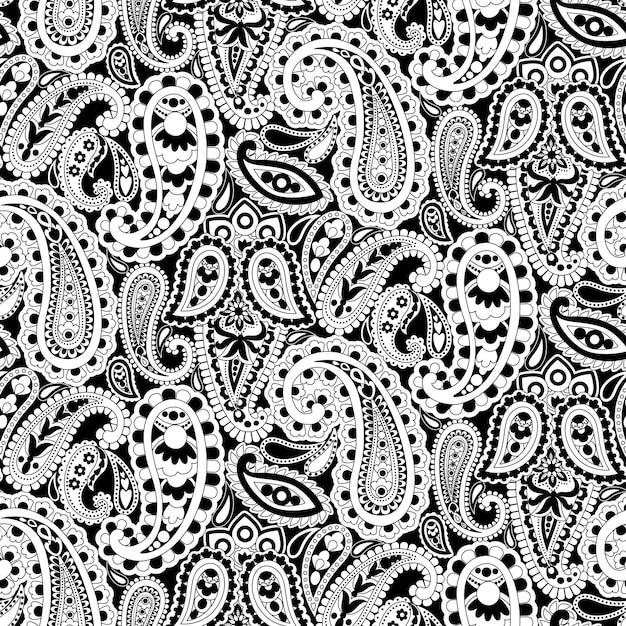 ペイズリー エスニック花柄手描きのシームレス パターン