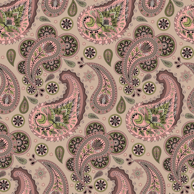 Vector paisley ethnic floral hand drawn seamless pattern