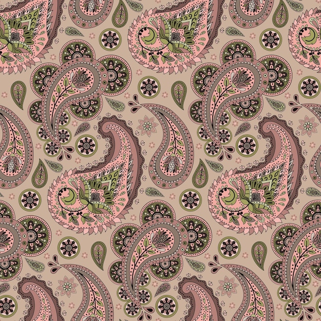 Paisley Ethnic Floral Hand Drawn Seamless Pattern