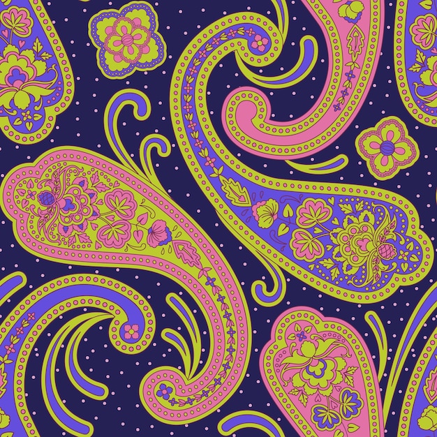 Vector paisley ethnic floral hand drawn seamless pattern