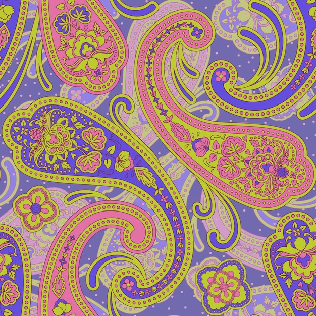 Vector paisley ethnic floral hand drawn seamless pattern