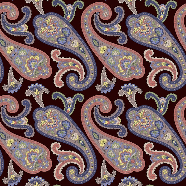 ベクトル ペイズリー エスニック花柄手描きのシームレス パターン