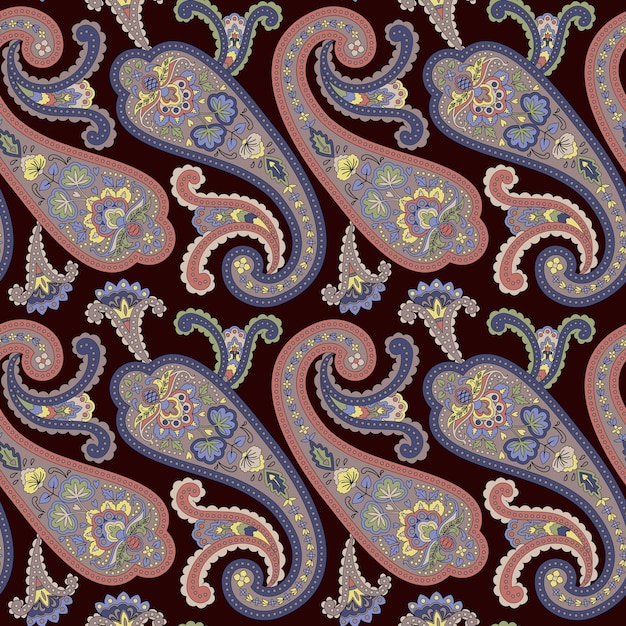 Vector paisley ethnic floral hand drawn seamless pattern