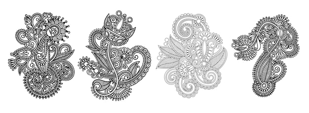 Motivo floreale paisley in stile etnico, disegno floreale decorativo indiano, illustrazione vettoriale