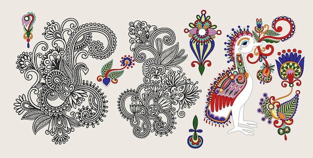 エスニックスタイルのペイズリーの花柄、インドの装飾的な花柄、ベクトルイラスト