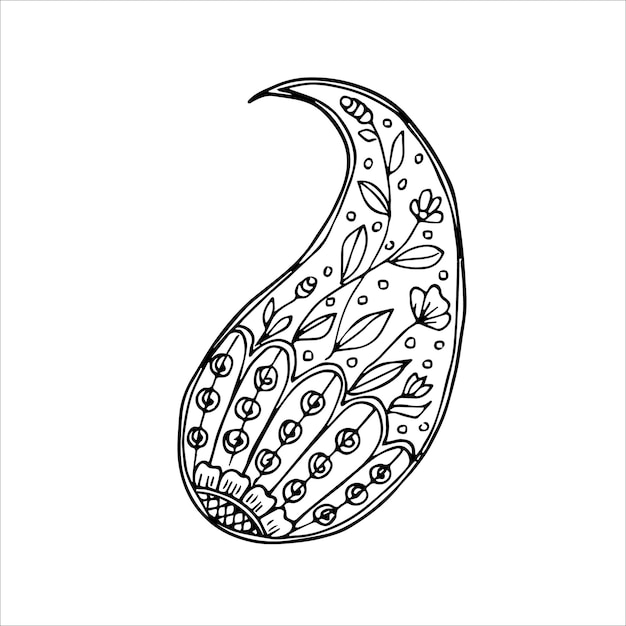 Vector paisley single doodle element simple hand drawing black and white vector image