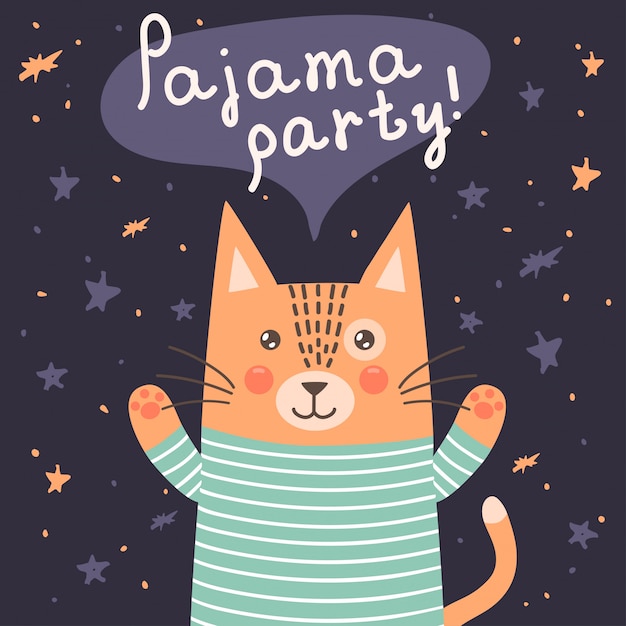 Vector pajama party card with a cute cat