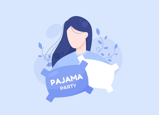 pajama party poster or banner with girl and pillows for sleepover invitation in flat design