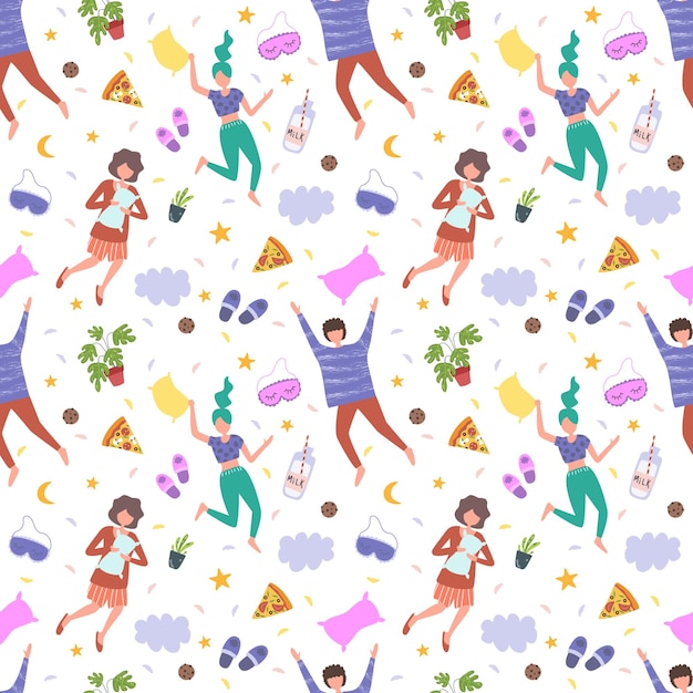 Pajama party Seamless pattern vector illustration