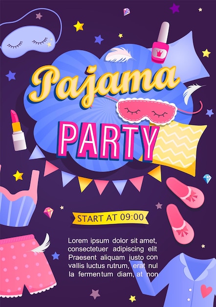 Pajama partys invitation card night time for kids and parents nightwear pillows fun