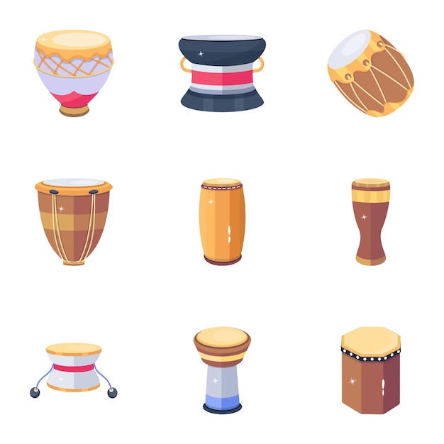 Pak Drums Vlakke Pictogrammen