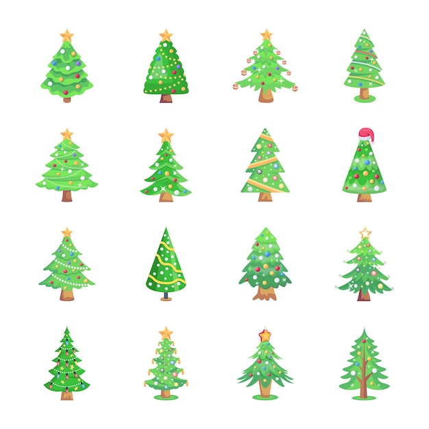 Pak kerstbomen platte illustraties