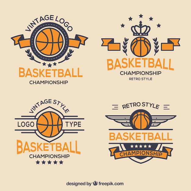 Pak van basketbal badges in vintage stijl