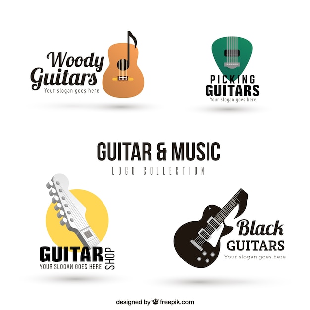 Pak van gitaar logo's in realistische ontwerp