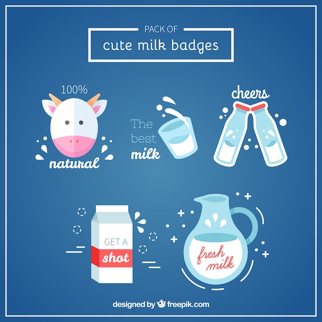 Vector pak van schattige melk badges