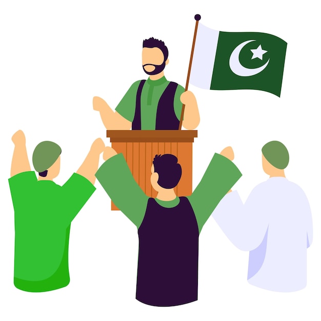 Vector pakistaanse leiderschap geeft toespraak op het podium concept verhoogde stem om het publiek vector ontwerp aan te pakken