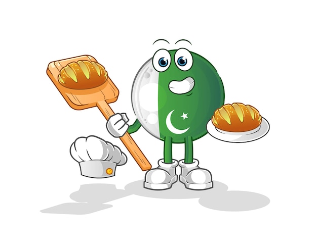 Pakistaanse vlag bakker met brood. cartoon mascotte vector